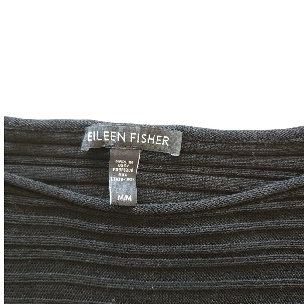 Eileen Fisher black long sleeve stripe textured long sleeve top / tunic - Picture 3 of 8